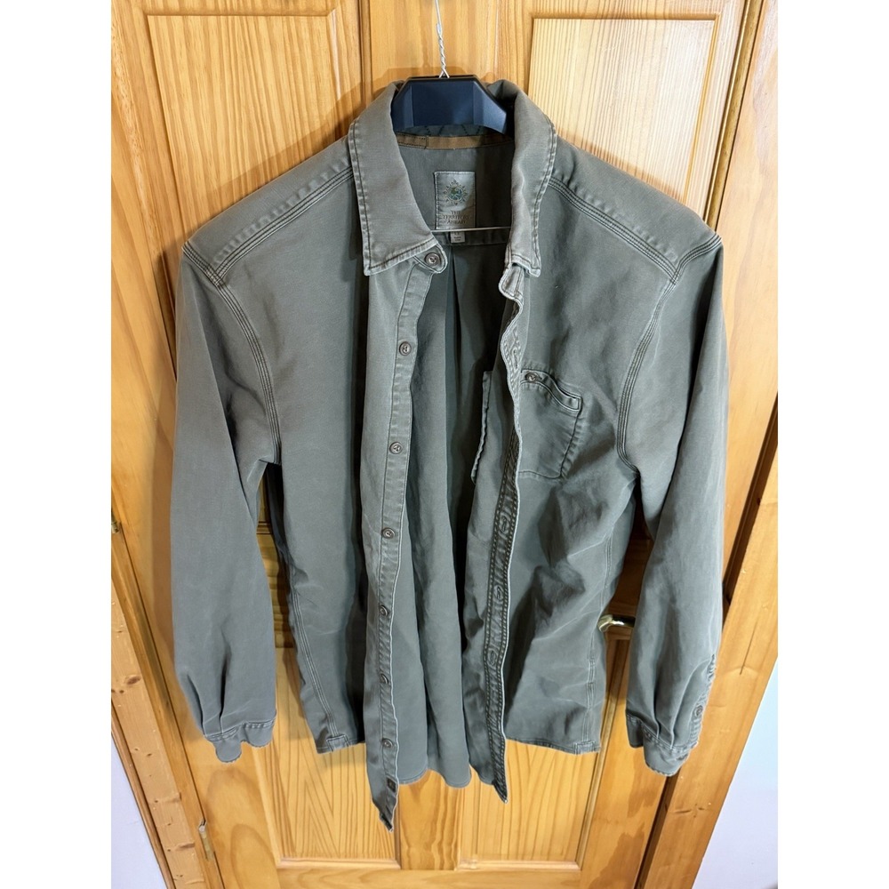 Territory Ahead Men's L Tall Green Button Front Shirt Cotton Tencel Long Sleeve